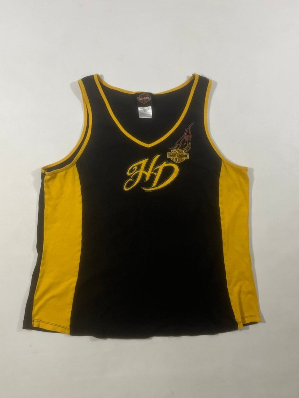 Harley-Davidson Black Yellow Flames HD V-Neck Tank Top LaVale MD LT